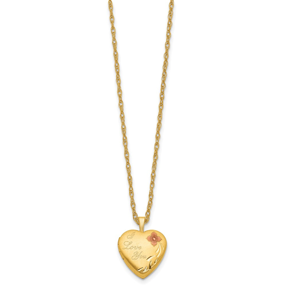 1/20 14K Gold Filled 16mm Enamel Flower I Love You Heart Locket Necklace