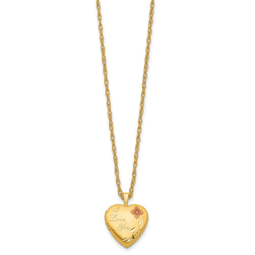 1/20 14K Gold Filled 16mm Enamel Flower I Love You Heart Locket Necklace
