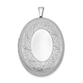 Sterling Silver Rhodium-plated 26mm Leaf Border Oval Locket