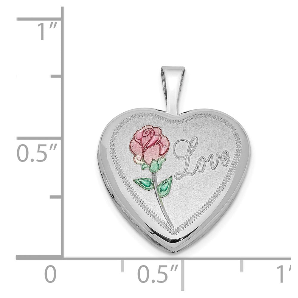 Sterling Silver Rhodium-plated 16mm Enameled & D/C Love Heart Locket