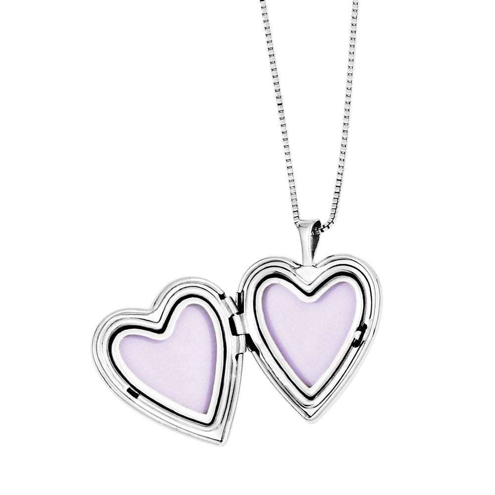 SS Rhod-plated Cross/Flowers Enamel Heart Locket & Pendant Necklace Set