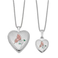 Sterling Silver RH-plated Pol/Satin Enamel Butterfly Heart Locket & Pendant