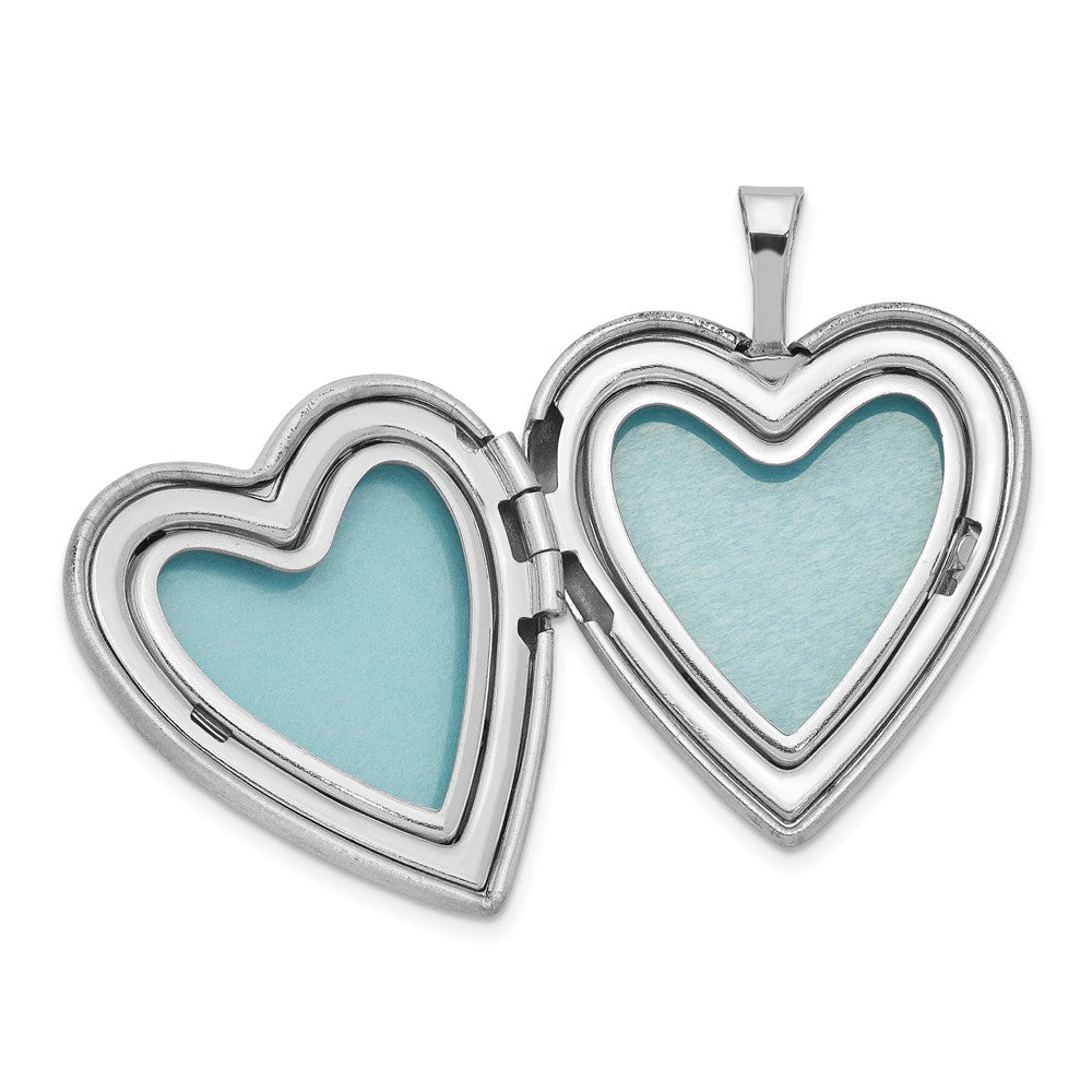 Sterling Silver Rhod-plated Polished & Satin Rose Heart Locket & Pendant