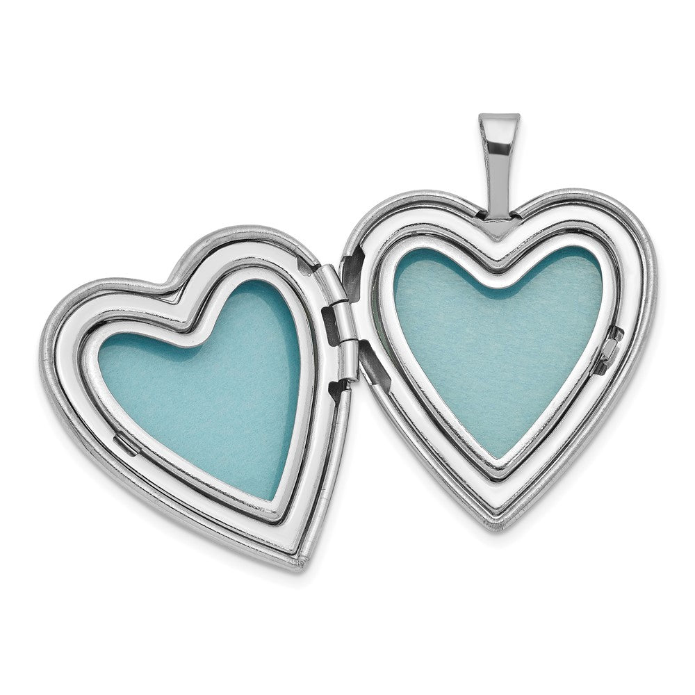 Sterling Silver Rhodium-plated Polished/Satin Heart Locket & Pendant Set