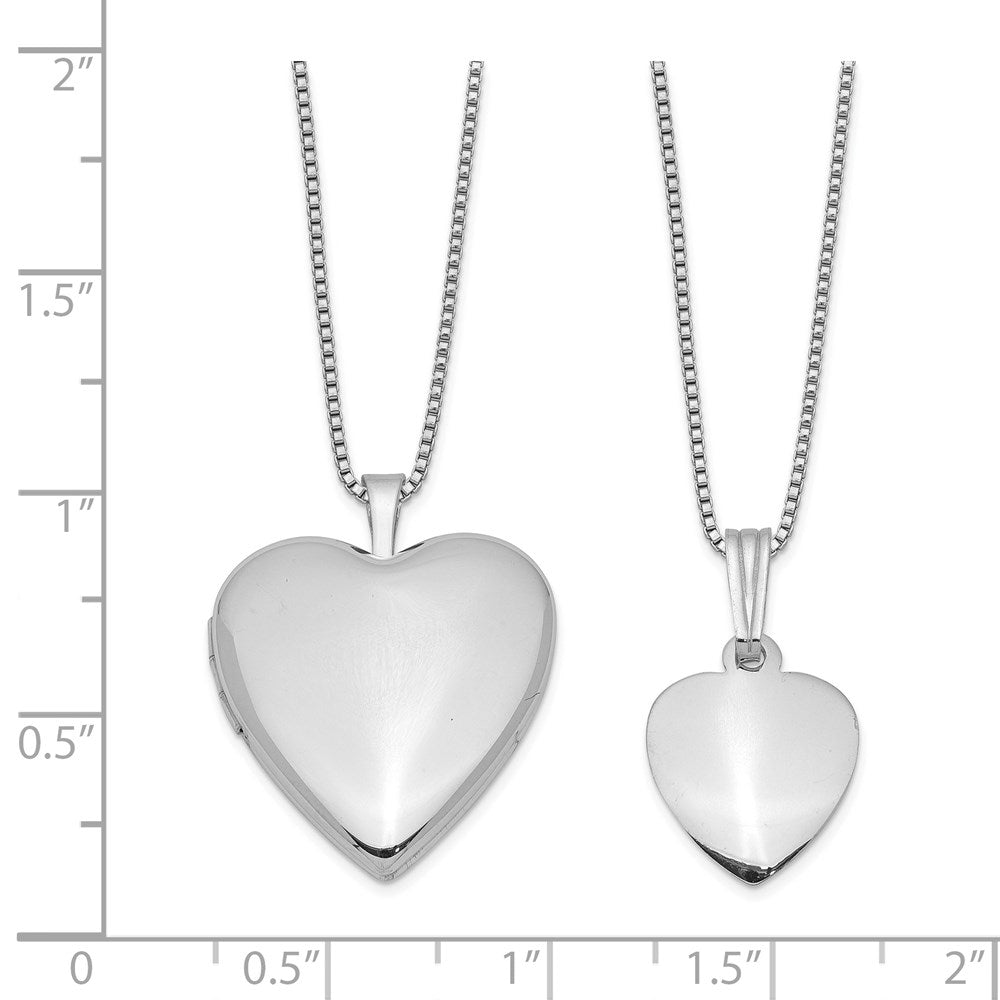 Sterling Silver Rhodium-plated Polished/Satin Heart Locket & Pendant Set