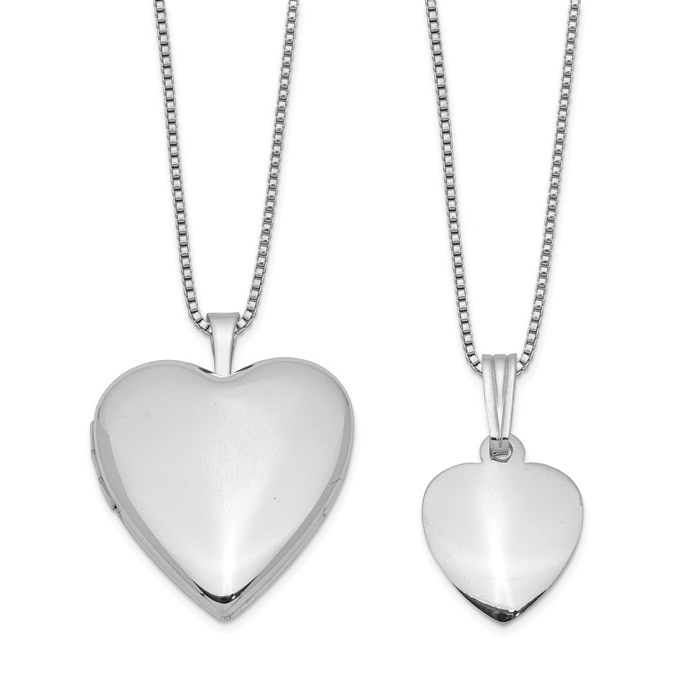 Sterling Silver Rhodium-plated Polished/Satin Heart Locket & Pendant Set