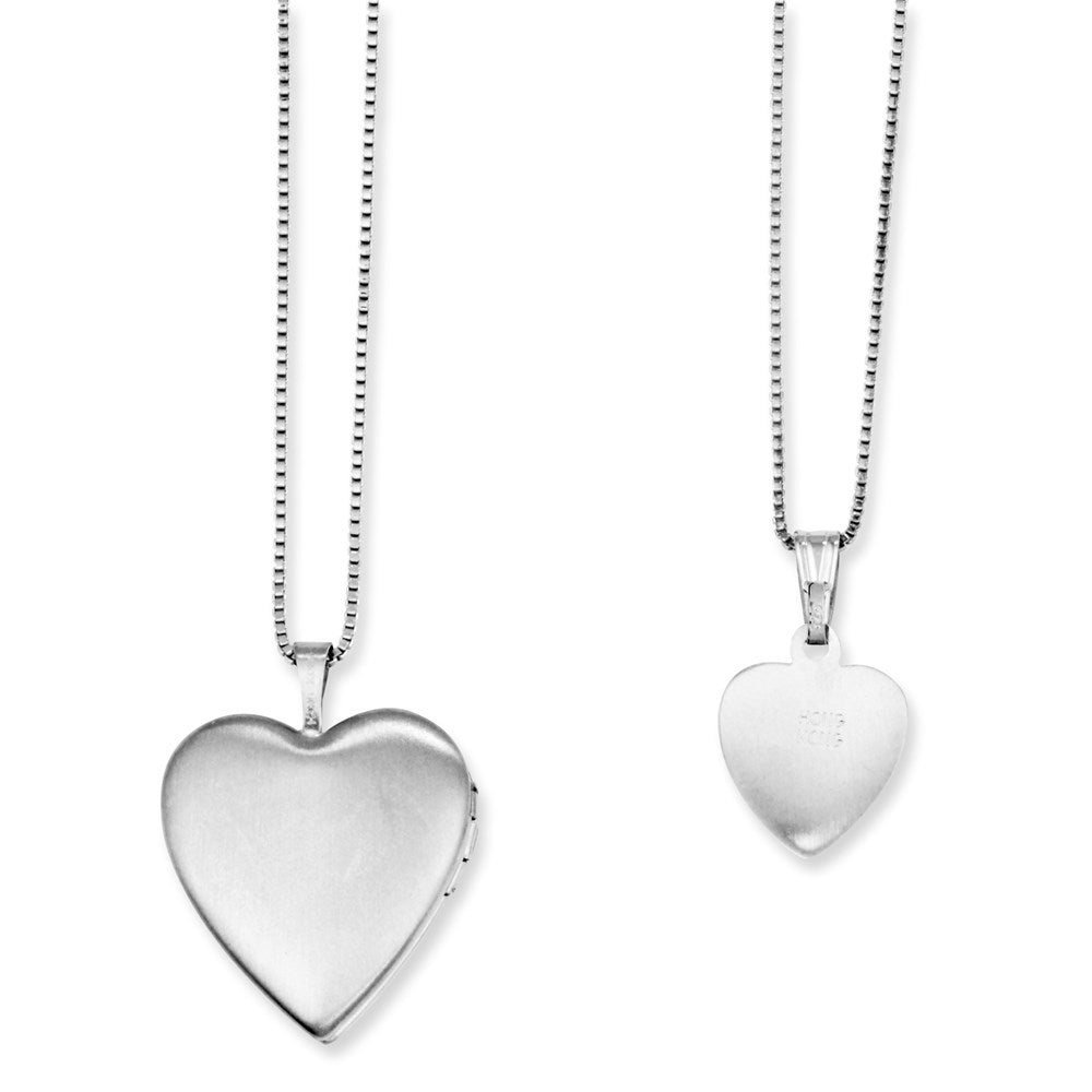 SS Rhod-plated Polished & Satin Butterfly Heart Locket/Pendant Necklace Set