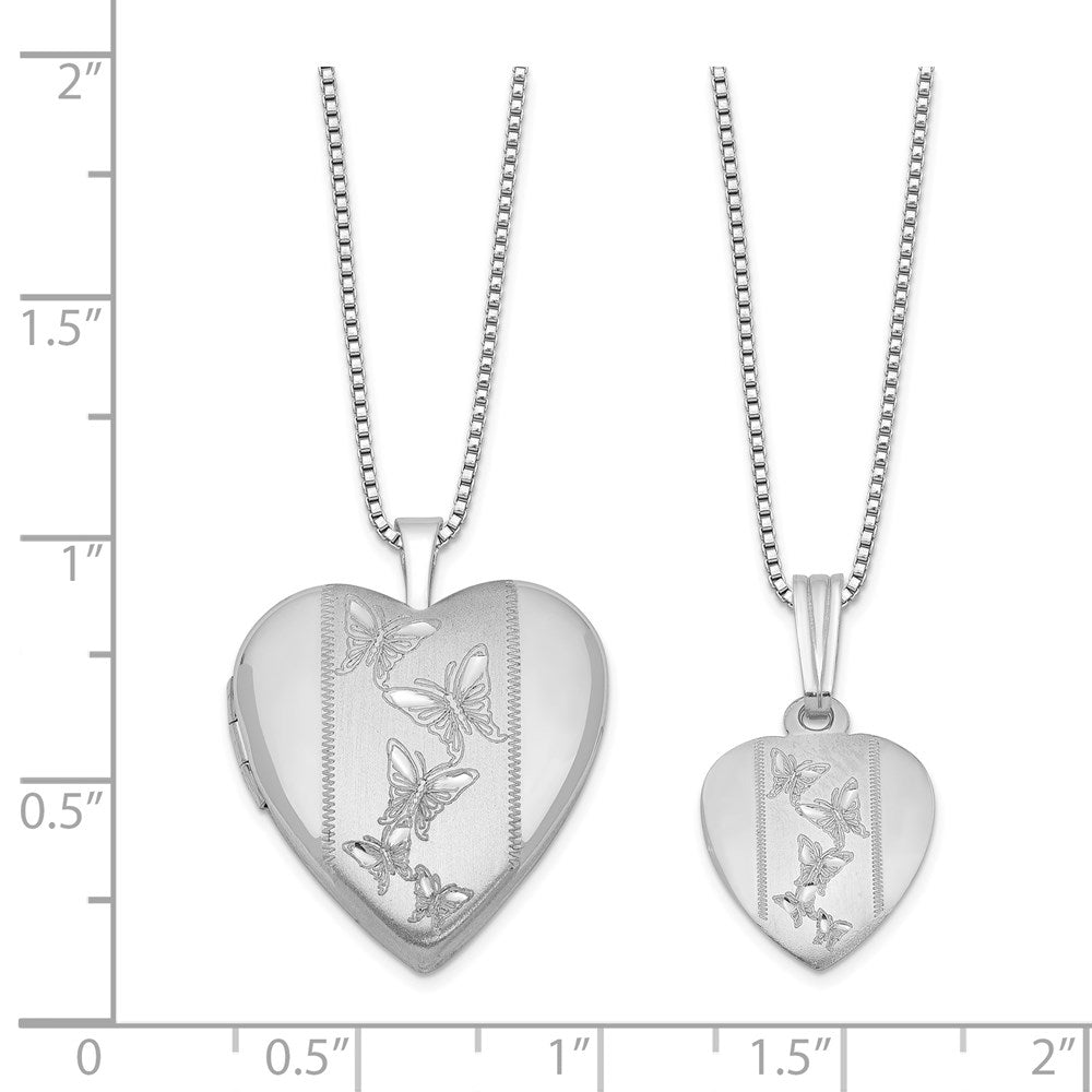 Sterling Silver RH-plated Pol/Satin Butterfly Heart Locket & Pendant Set