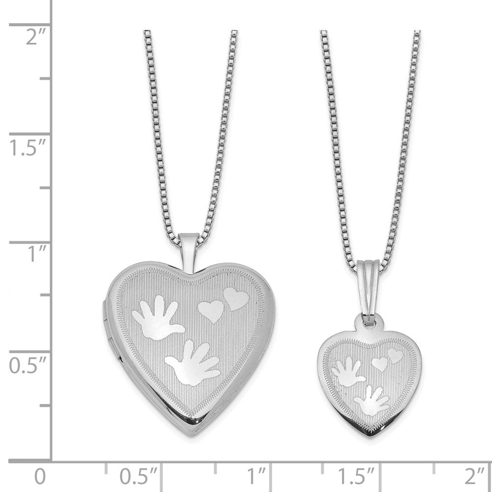 Sterling Silver Rhod-plated Polished Satin Hand & Hearts Locket & Pendant