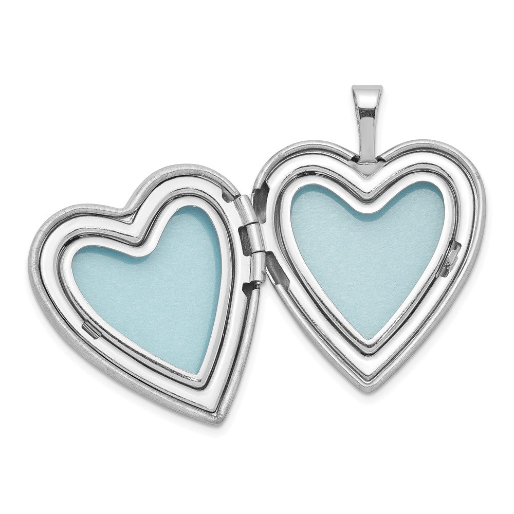 Sterling Silver RH-plated Pol & Satin Rose Heart Locket & Pendant Set