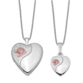 Sterling Silver RH-plated Pol & Satin Rose Heart Locket & Pendant Set