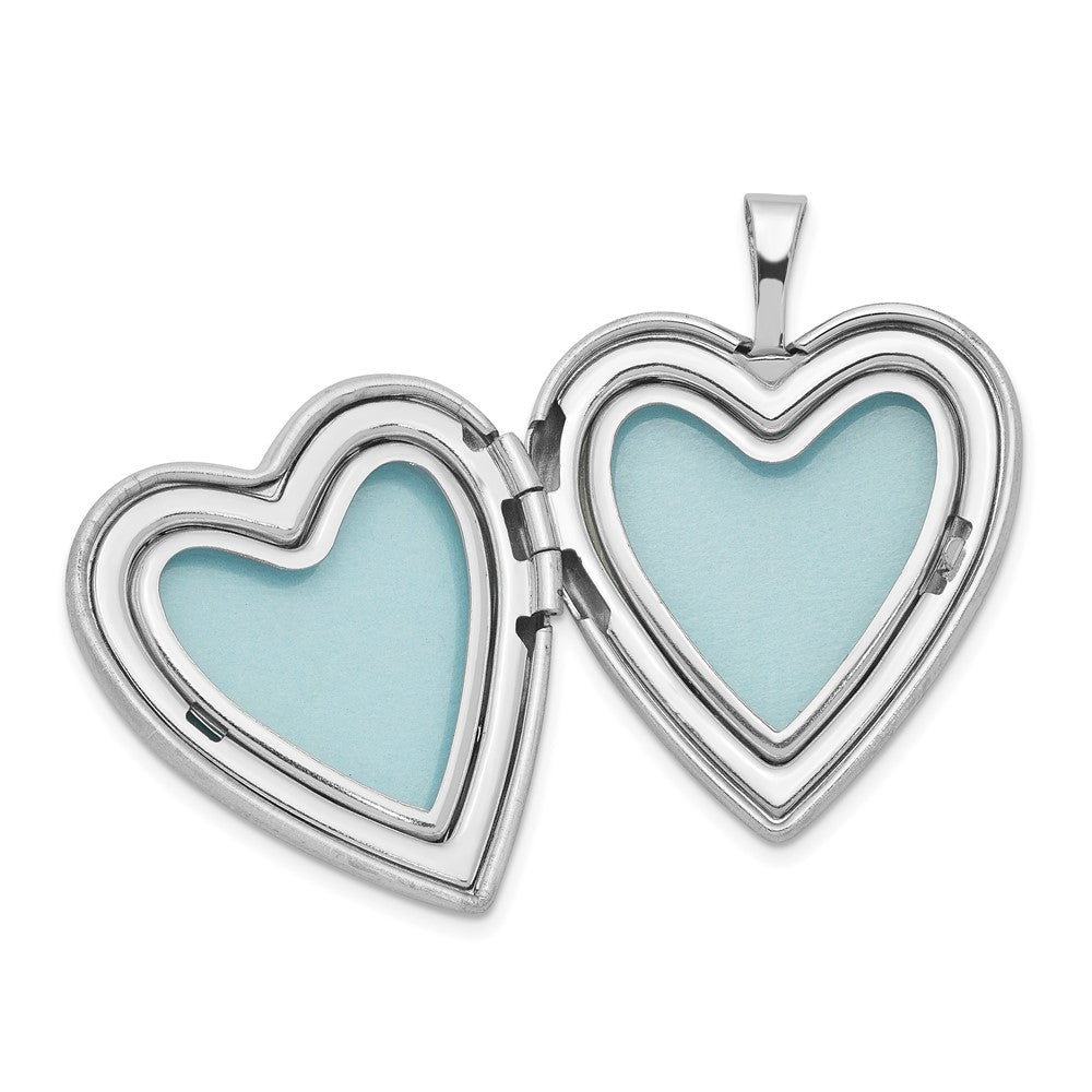 Sterling Silver Rhodium-plated Diamond Pol/Satin Heart Locket & Pendant Set