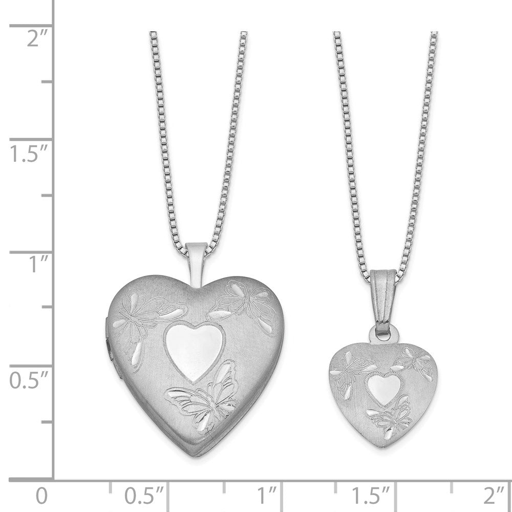 Sterling Silver RH-plated Pol/Satin Butterfly Heart Locket & Pendant Set