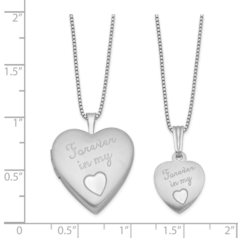 SS RH-plated Satin Forever in My Heart Locket & Pendant Necklace Set