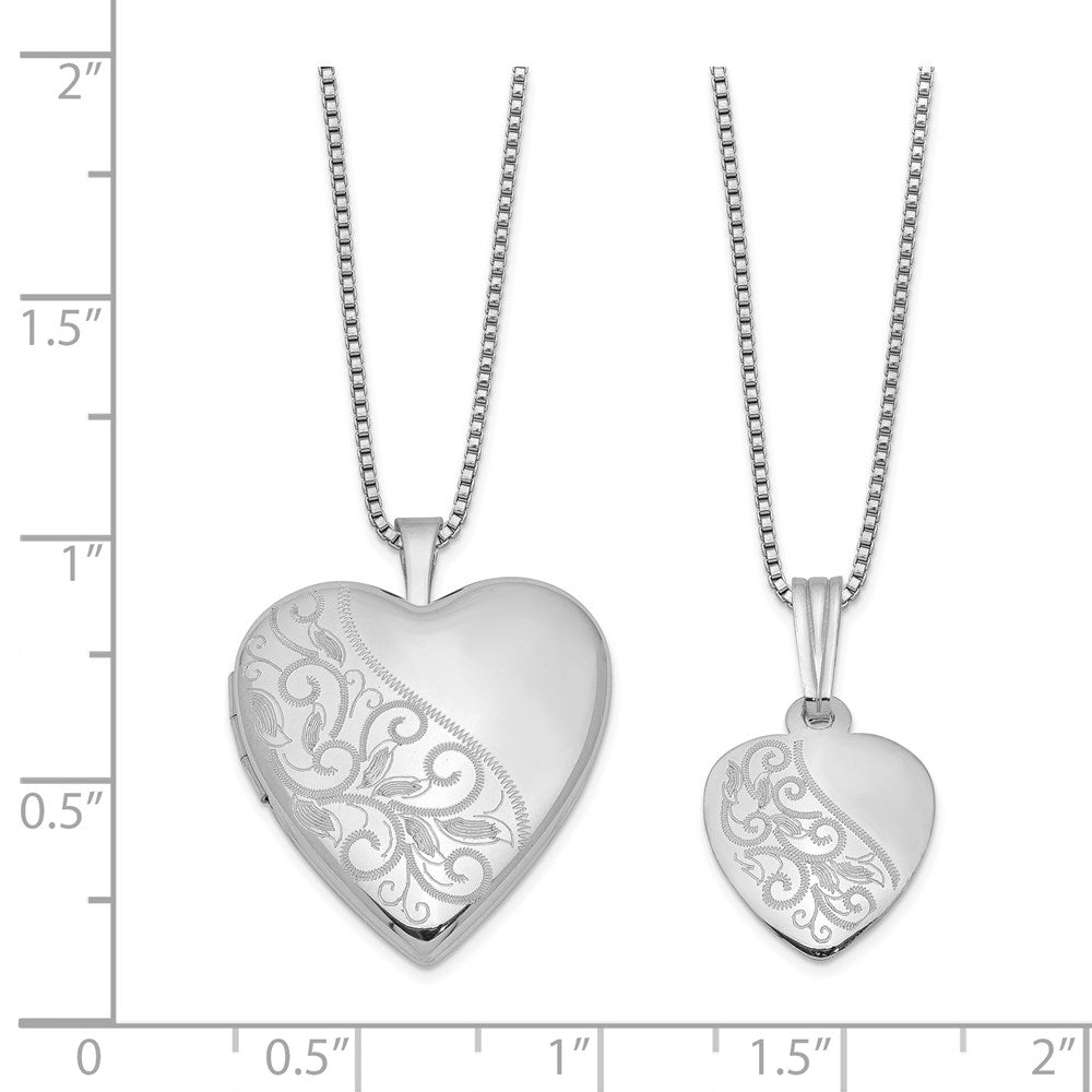 Sterling Silver RH-plated Polished Swirl Design Heart Locket & Pendant Set