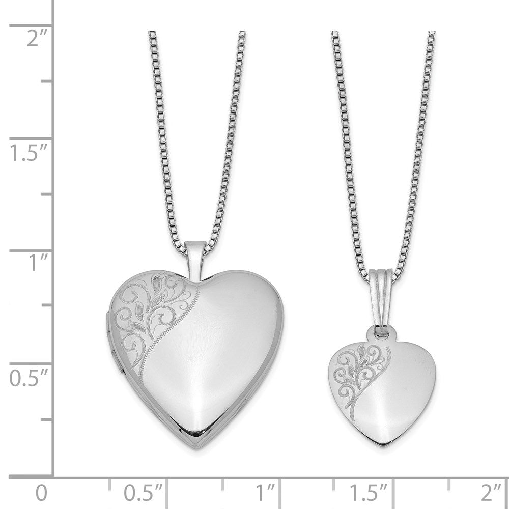 Sterling Silver RH-plated Polished Swirl Design Heart Locket & Pendant Set