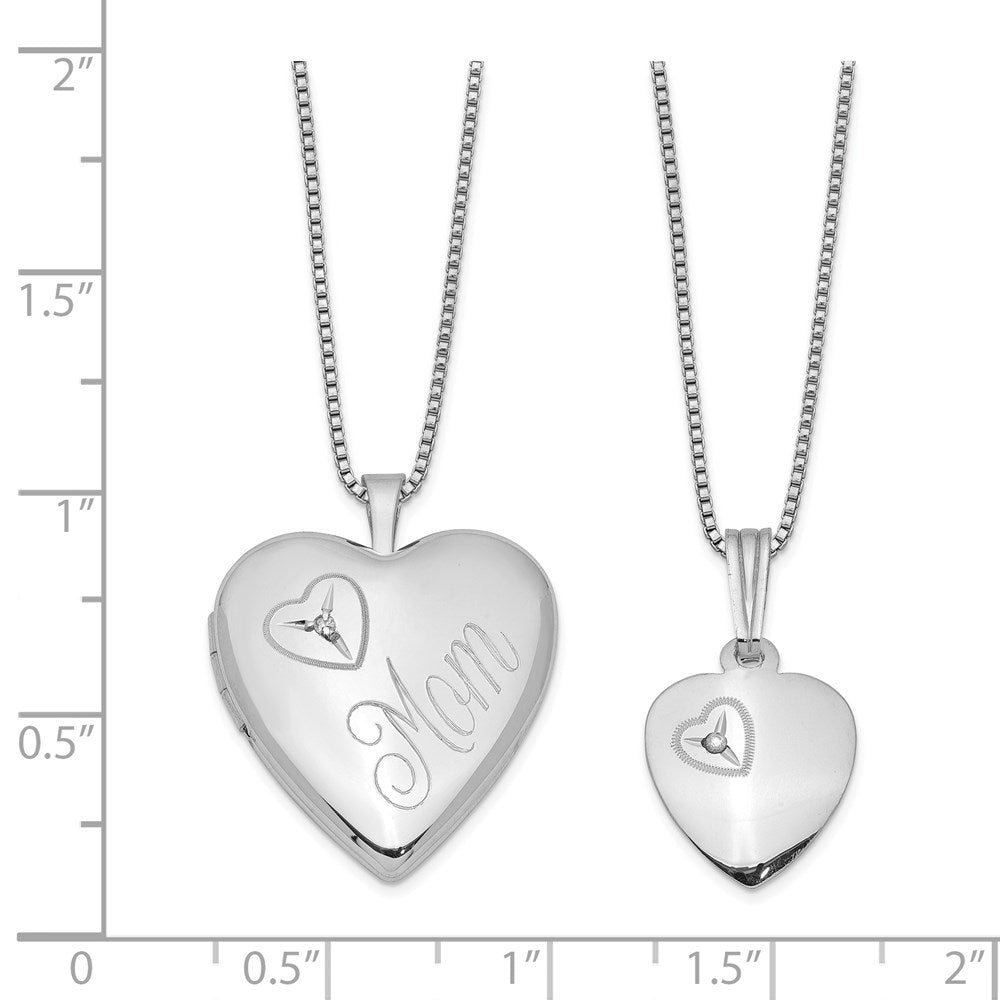 Sterling Silver RH-plated Diamond Polished Heart Locket & Pendant Set