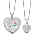 Sterling Silver RH-plated Enamel Rose I Love You Heart Locket & Pendant Set