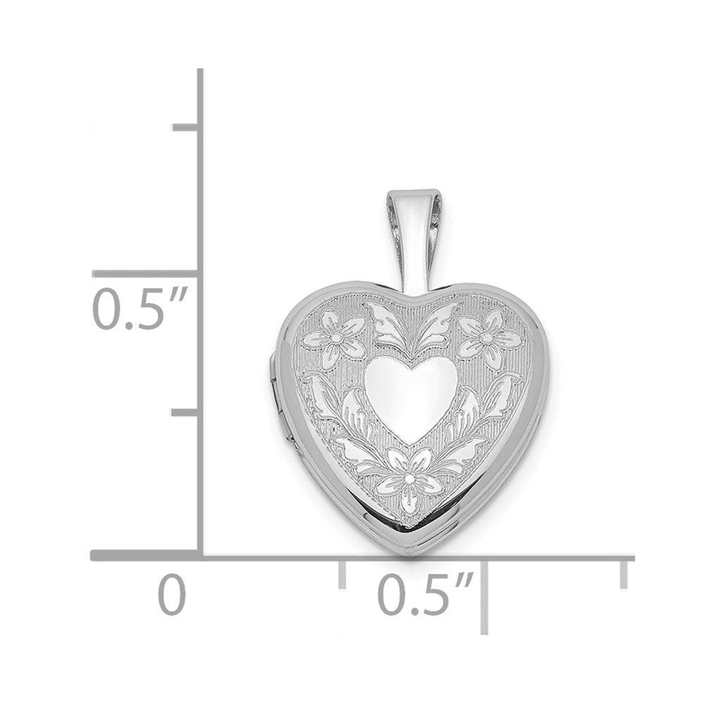 Sterling Silver Rhodium-plated Floral Heart Wings 12mm Heart Locket