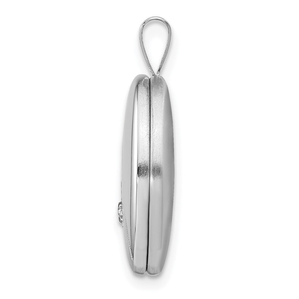 Sterling Silver Rhodium-plated 19mm Diamond Polished/Satin Star Oval Locket