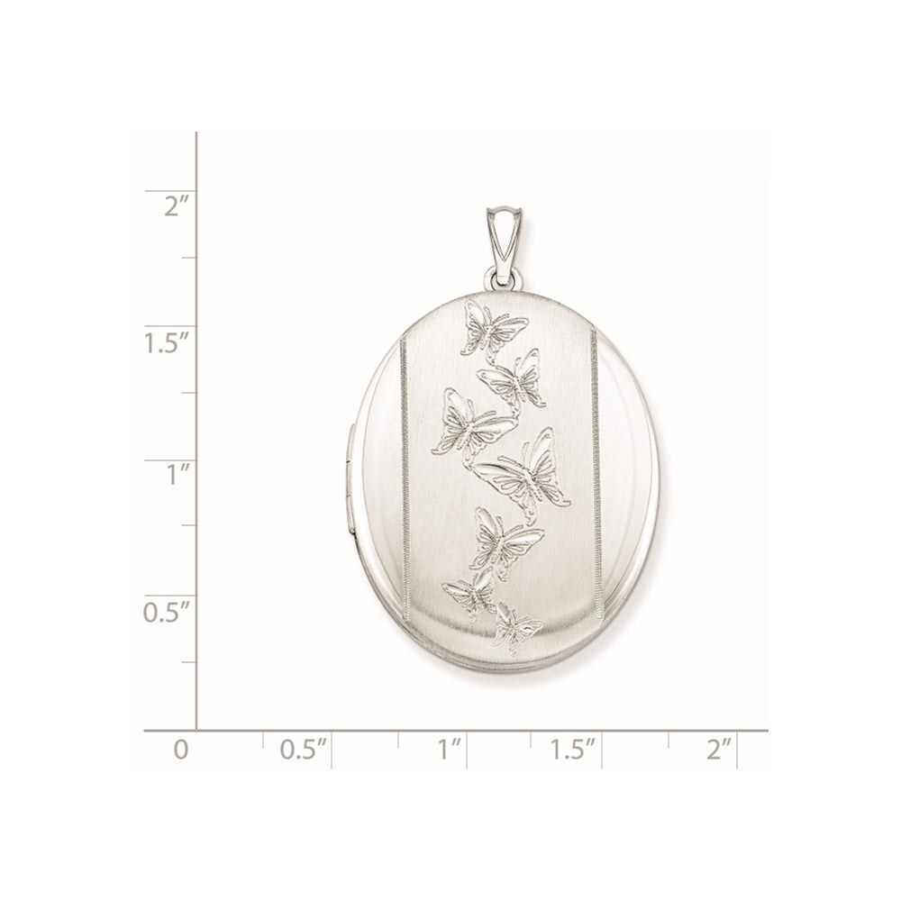 Sterling Silver Rhodium-plated Butterflies 34mm Oval Locket