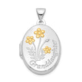 Sterling Silver Rhod-plated & Gold-plated Floral Granddaughter Oval Locket