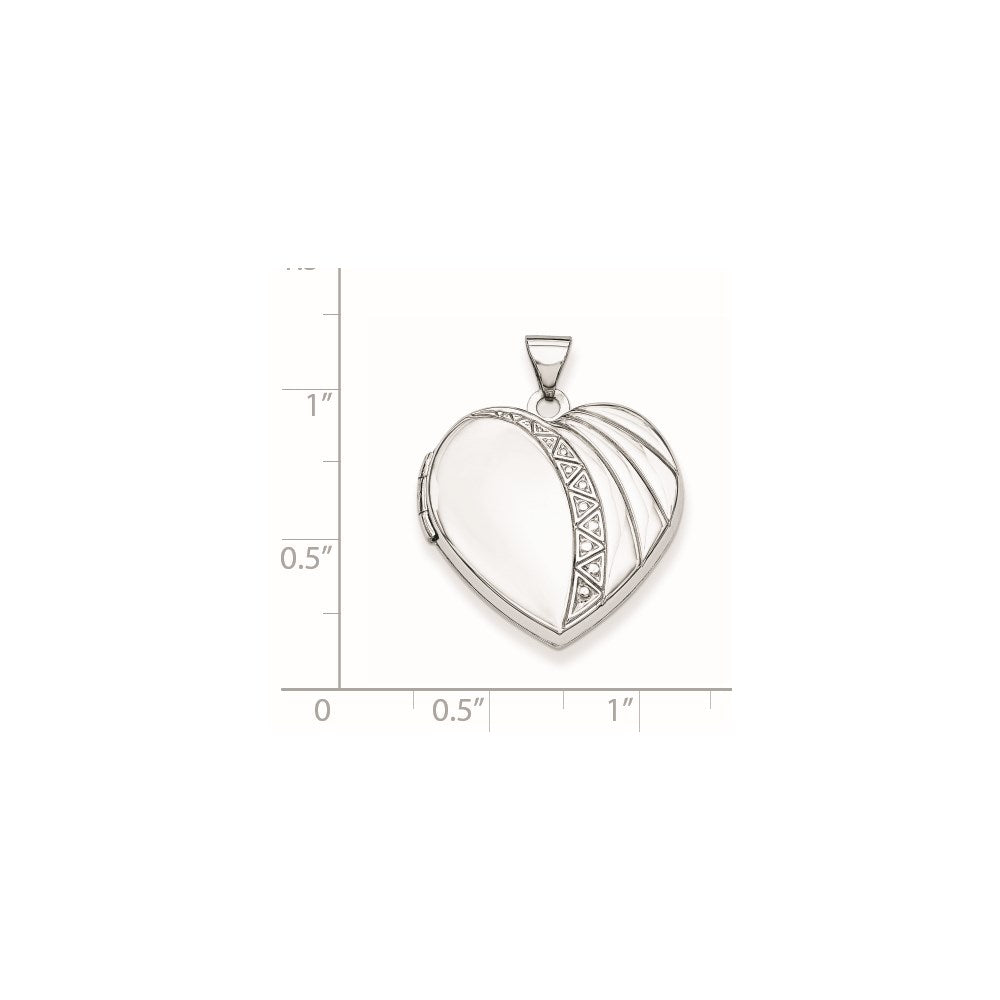 Sterling Silver Rhodium-plated 21mm Textured Heart Locket