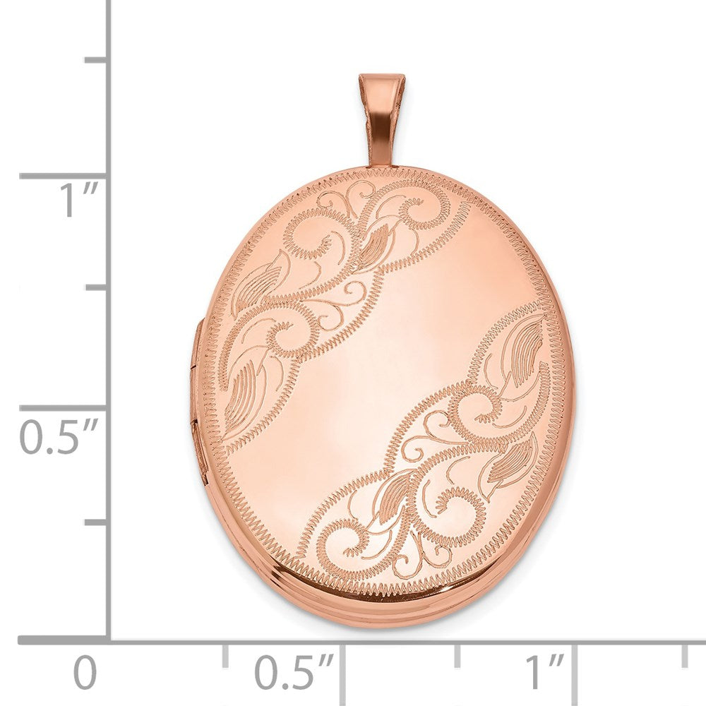 Sterling Silver Rose Gold-plated 26mm Swirled Oval Locket