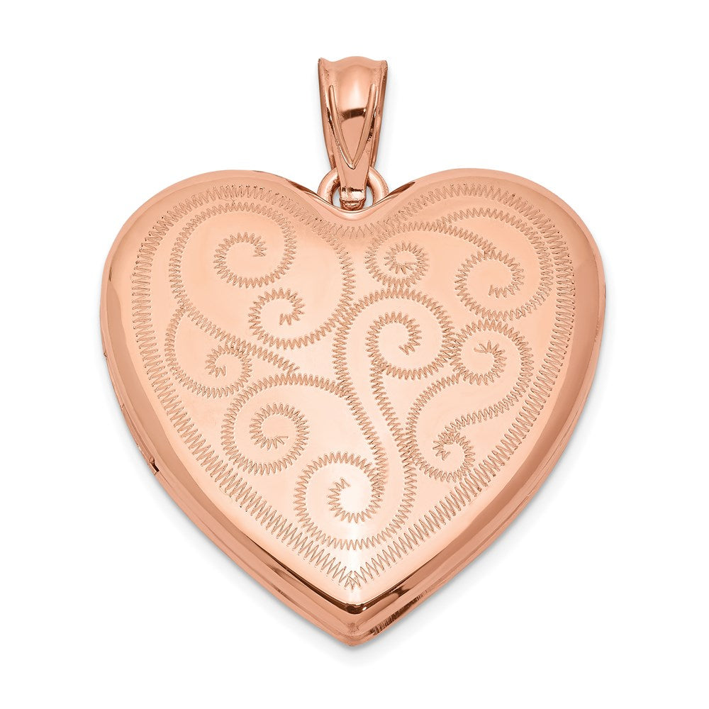 Sterling Silver Rose Gold-plated 24mm Swirl Design Heart Locket