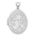 Sterling Silver Rhodium-plated 21mm Scroll Oval Love Always Locket