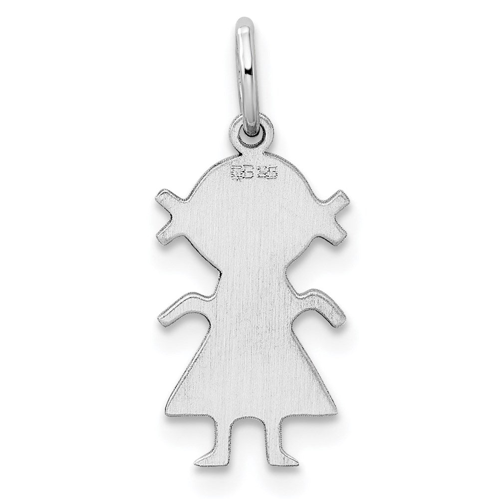 SSilver Rh-plt D/C Engravable Girl Polished Front/Satin Back Disc Charm