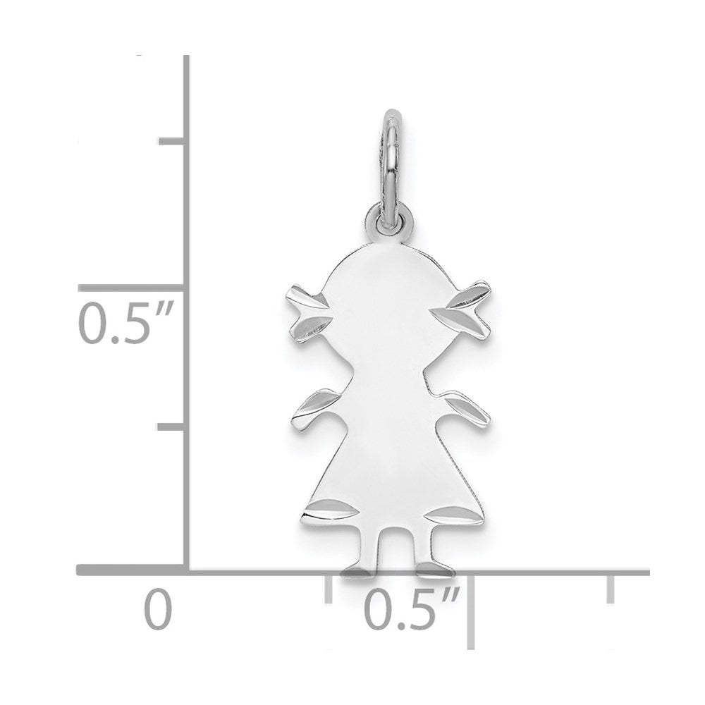 SSilver Rh-plt D/C Engravable Girl Polished Front/Satin Back Disc Charm