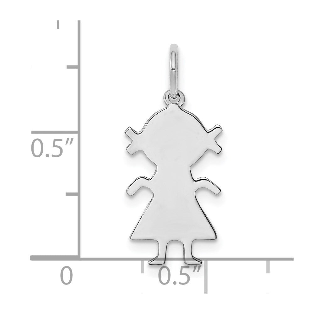 Sterling Silver Rhod-plated Eng. Girl Polished Front/Back Disc Charm