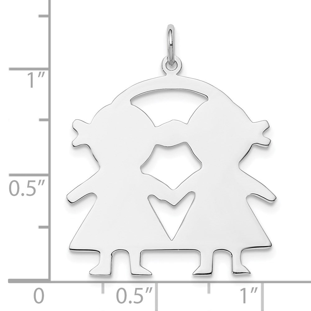 SSilver Rh-plt Engravable Girl/Girl Polished Front/Satin Back Disc Charm
