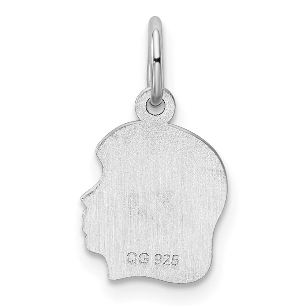 SSilver Rh-plt Engravable Girl Disc Charm Polish on Front/Back