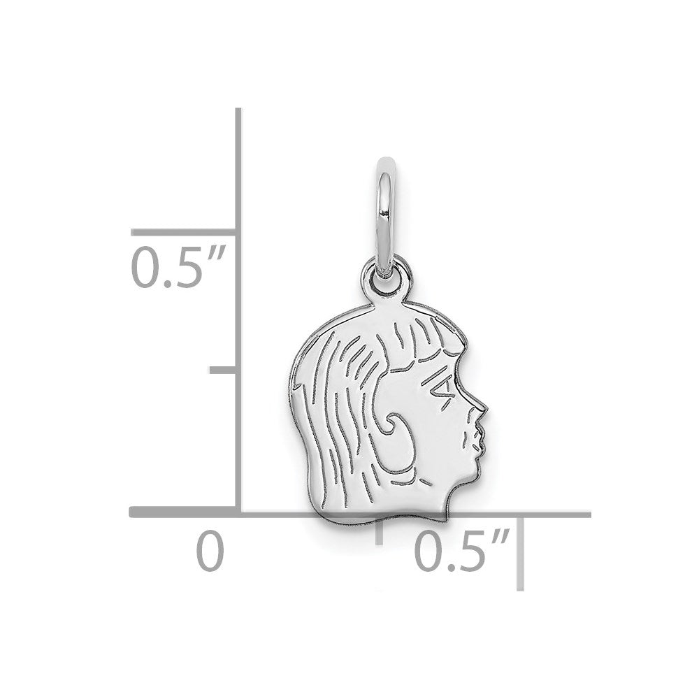 SSilver Rh-plt Engravable Girl Disc Charm Polish on Front/Back