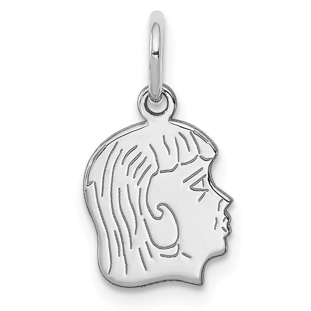 SSilver Rh-plt Engravable Girl Disc Charm Polish on Front/Back