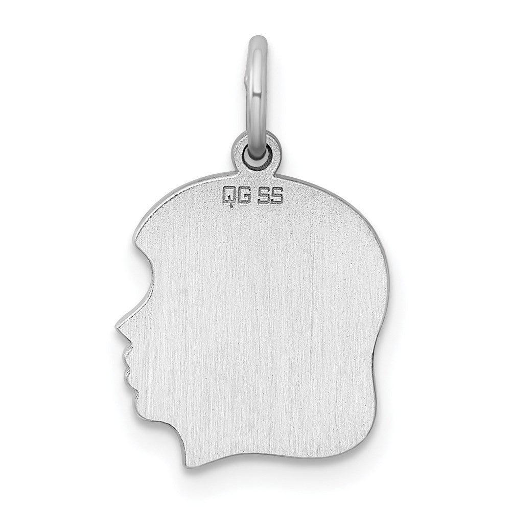 SSilver Rh-plt Engravable Girl Polished Front/Satin Back Disc Charm