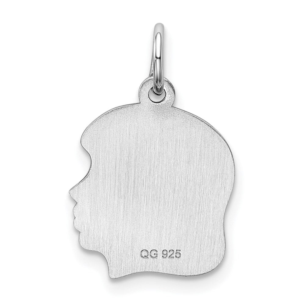 SSilver Rh-plt Engravable Girl Polished Front/Satin Back Disc Charm