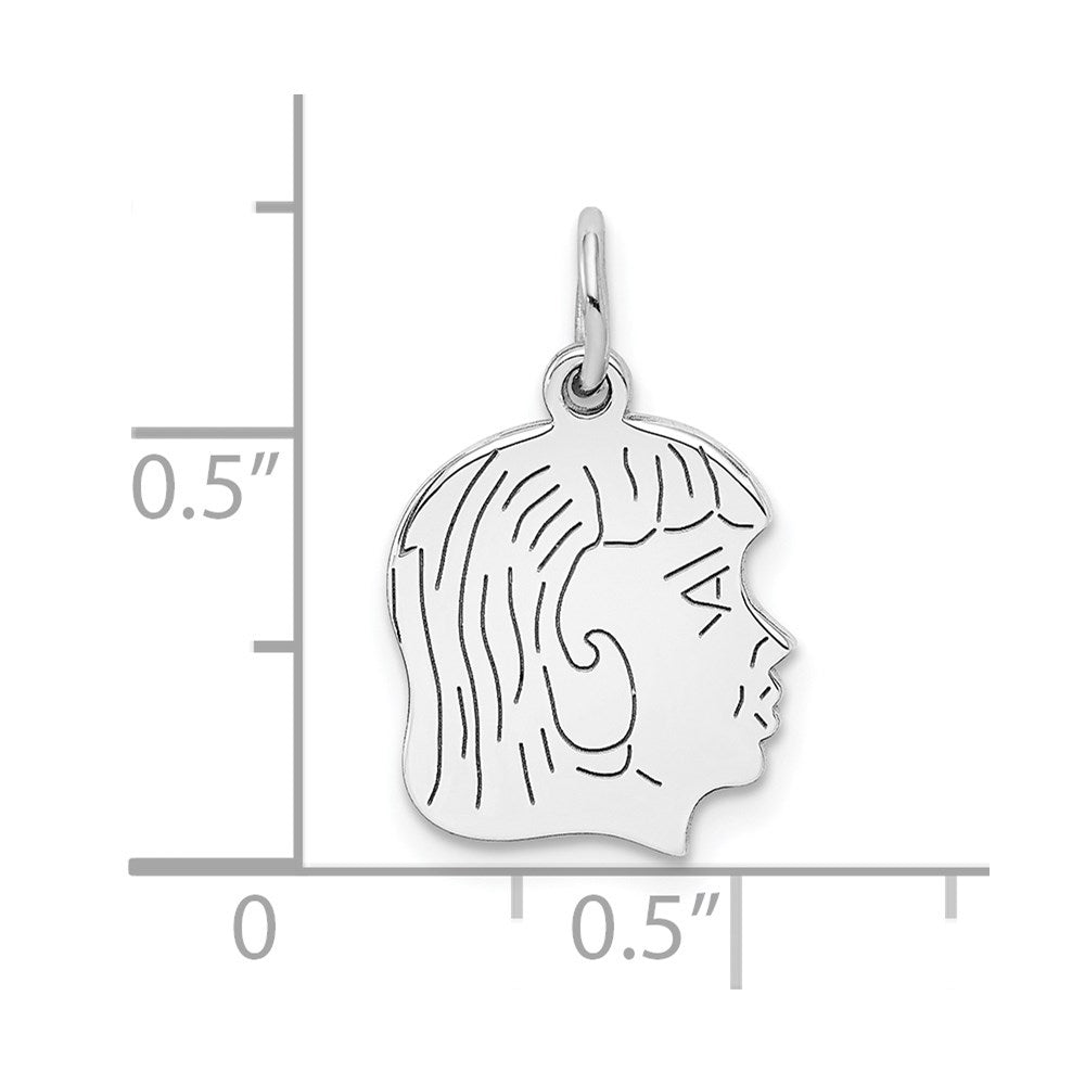 SSilver Rh-plt Engravable Girl Polished Front/Satin Back Disc Charm