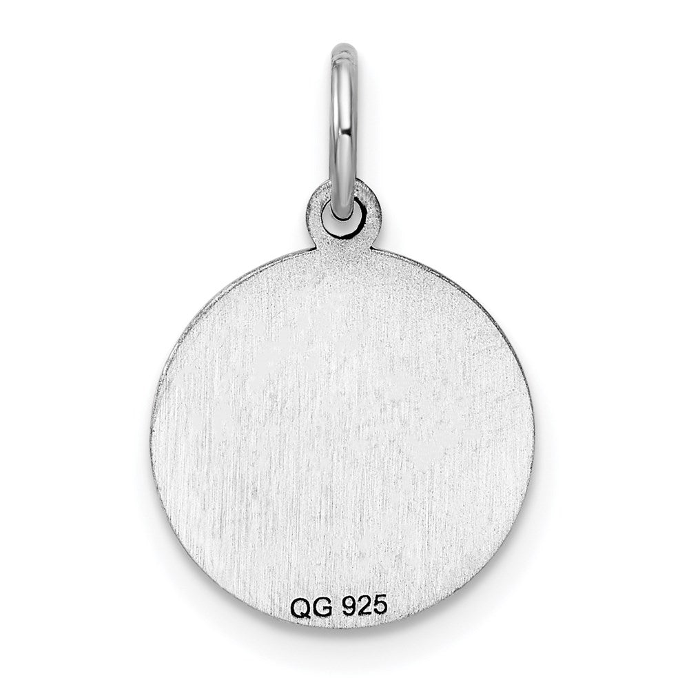 Sterling Silver Rhod-plated Eng. Rnd Polish Front/Satin Back Disc Charm