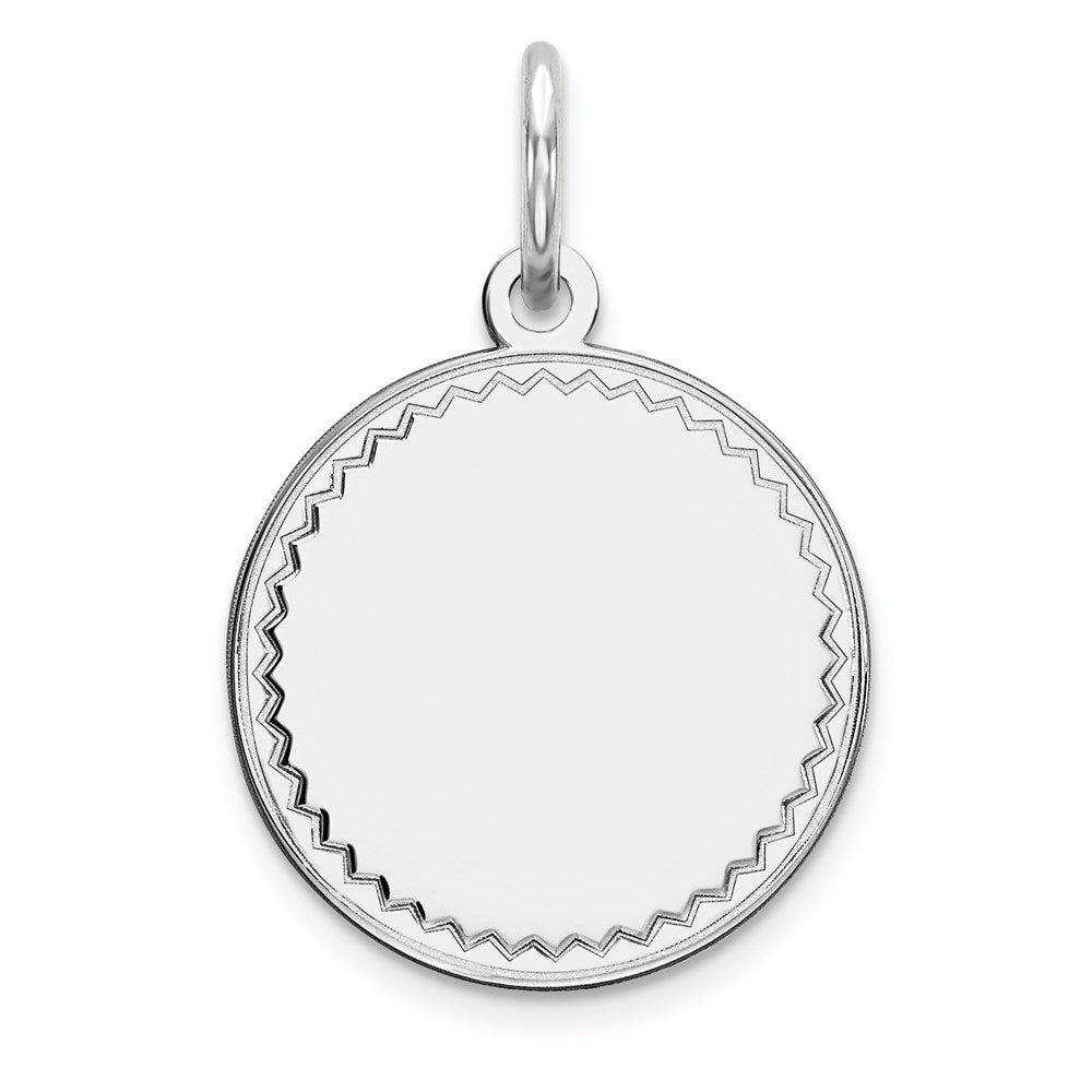 Sterling Silver Rhod-plated Eng. Rnd Polish Front/Satin Back Disc Charm
