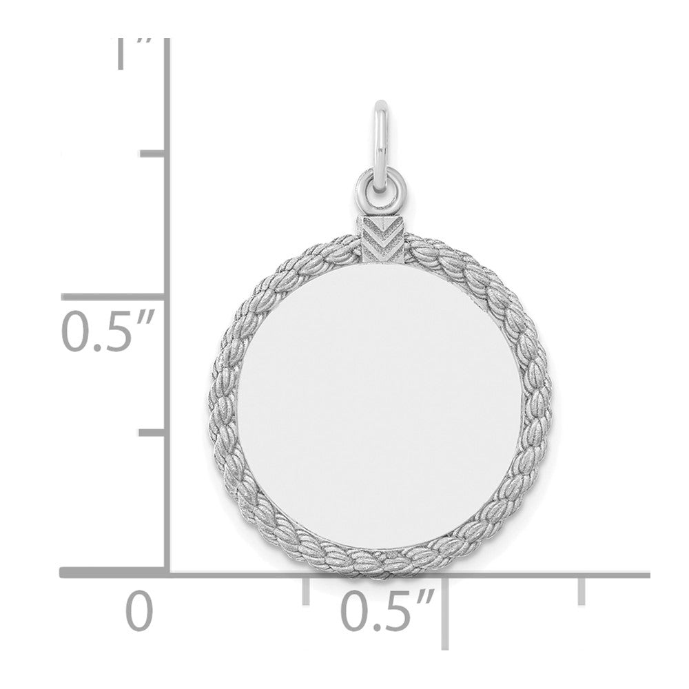 SS Rh-plt Engraveable Round with Rope Polished Front/Satin Back Disc