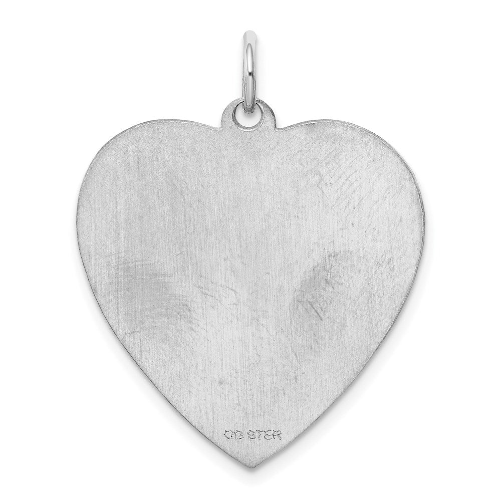 SS Rh-plt Engraveable Heart Polished Front/Satin Back Disc Charm