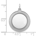 SS Rh-plt Engraveable Round Polished Front/Satin Back Disc Charm
