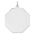 SS Rh-plt Engraveable Octagon Polished Front/Satin Back Disc Charm