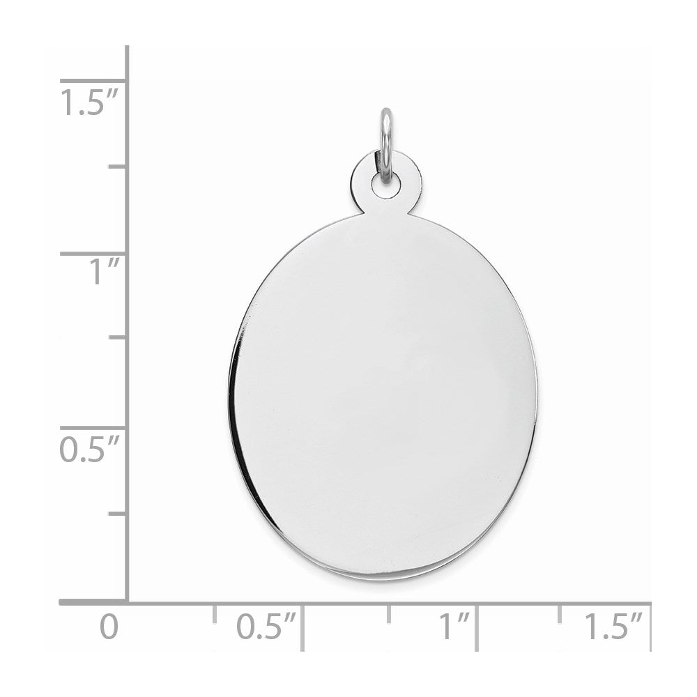 Sterling Silver Rhod-plate Eng. Oval Polish Front/Back Disc Charm