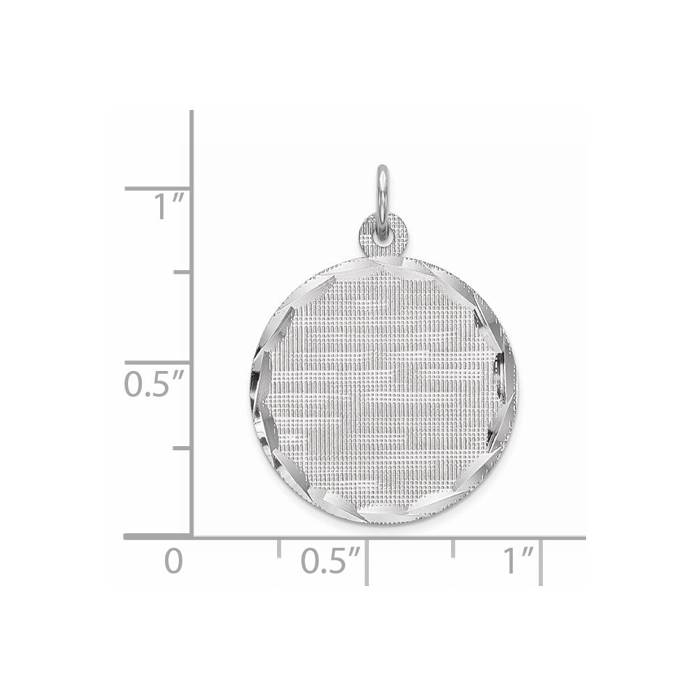 SS Rh-plt Engraveable Round Patterned Polished Front/Satin Back Disc