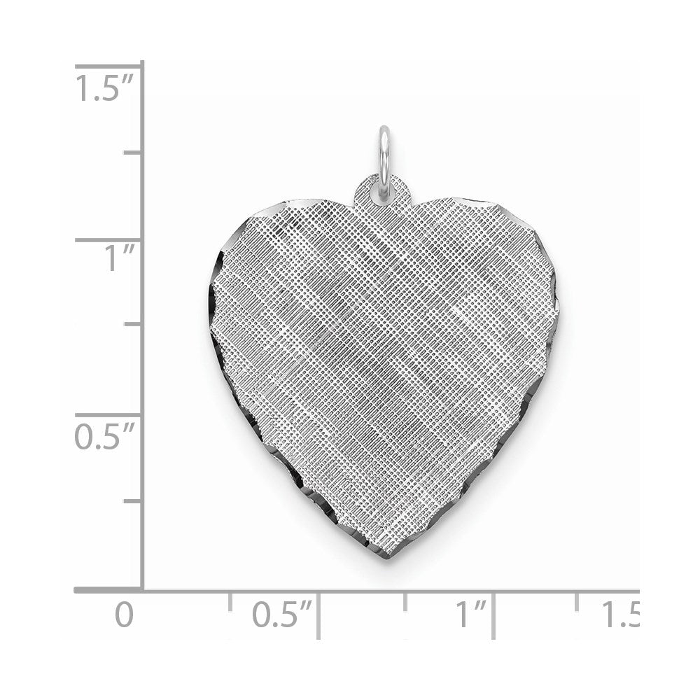 SS Rh-plt Engraveable Heart Patterned Polished Front/Satin Back Disc
