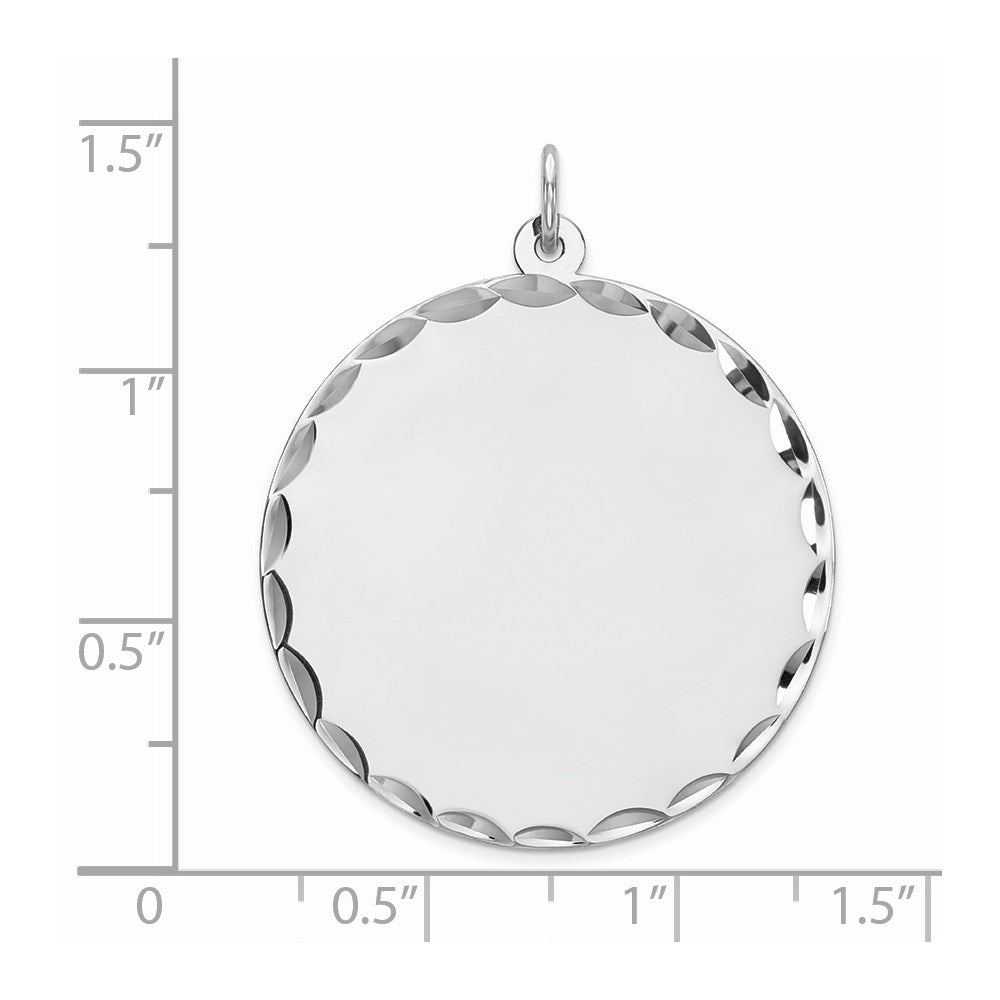 Sterling Silver Rhod-plated Eng. Rnd Polish Front/Satin Back Disc Charm